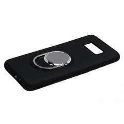 Samsung Galaxy S8 Plus Metal Plate Ring Holder Stand Hybrid Case (Black)